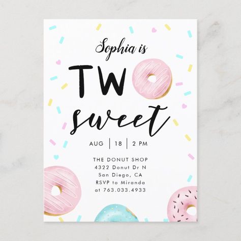 Two Sweet Birthday, Birthday Donuts, Donut Birthday Parties, Halloween Birthday Invitations, 2nd Birthday Party, 2nd Birthday Invitations, Two Sweet, Sweet Birthday, Girl 2nd Birthday