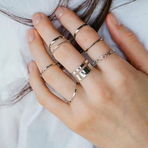 Silver Cuff Ring, Finger Band, Slim Ring, Boho Cuff, Stackable Ring Sets, Ring Sets Boho, 2024 Prom, Buy Jewellery Online, Silver Ring Set