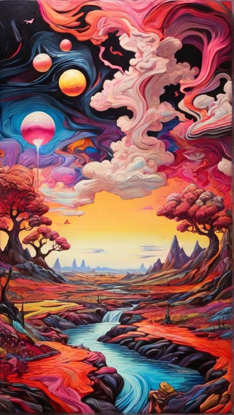 Trippy landscape vibrant high Details 0 Infinite Library Fantasy Art, Forbidden Library, Cosmic Library, Trippy Landscape, Surreal Art