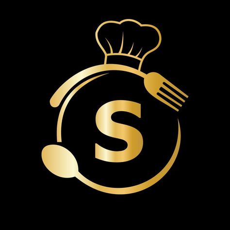 Restaurant Logo on Letter S with Chef Hat, Spoon and Fork Symbol for Kitchen Sign, Cafe Icon, Restaurant, Cooking Business Vector Spoon And Fork Logo, Restaurants Logo, Chilly Chicken, Food Symbol, Cooking Business, Resturant Logo, Cafe Icon, Creative Logo Design Art, Restaurant Logos