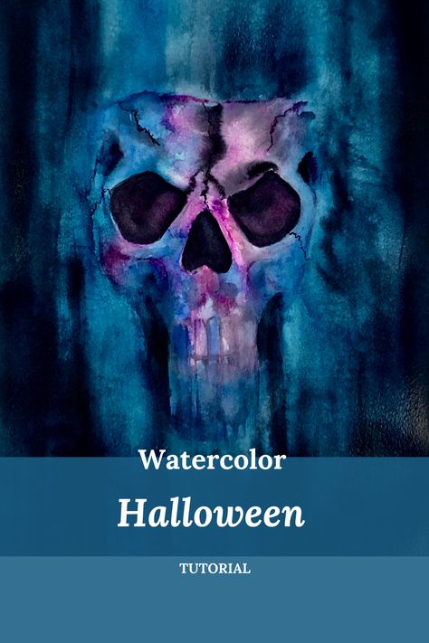 Halloween Painting Tutorial Step By Step, Spooky Sketches Easy, Gothic Watercolor Paintings, Halloween Watercolor Tutorial, Dark Watercolor Paintings, Halloween Watercolors, Goth Watercolor, Halloween Watercolor Painting, Watercolour Halloween