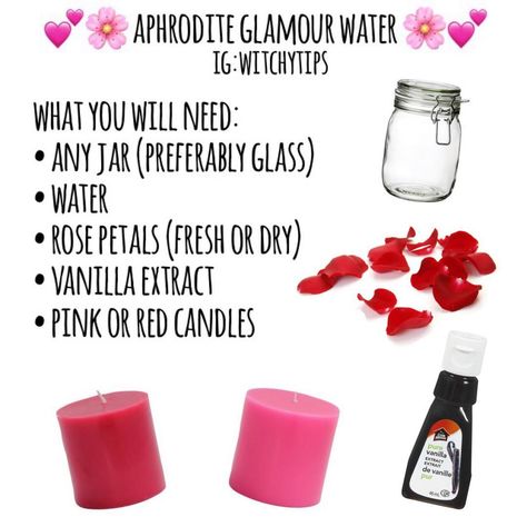 Tips for Witches Everywhere! ✨ on Instagram: “💋 Glamour Water 💋 A great DIY for Valentine’s Day coming up to boost yourself up and feel beautiful/sexy/gorgeous! This is a strong water…” Beauty Spells, Săpunuri Handmade, Jar Spells, Spell Jars, Eclectic Witch, Wiccan Witch, Magick Spells, Witch Diy, Wiccan Spell Book