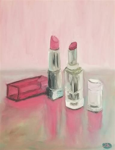 Makeup Still Life Painting, Make Up Painting On Canvas, Makeup Painting Canvas Art, Makeup Painting Canvas, Lipstick Painting, Expensive Art Supplies, Paint Room, Poetry Painting, Oil Lipstick