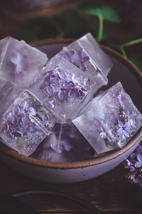 Turn your flowering lilac bushes into a beautiful and delicious Lilac Syrup aka Lilac Cordial to enjoy in summer drinks and cocktails like Lilac Gin Fizz. Pop some lilac flowers into your ice tray, fill with water and freeze to make beautiful flower ice to make your drinks extra special this season! | fareisle.com #lilacsyrup#lilaccordial#recipe#cocktails#drinks#summerdrinks#edibleflowers#lilac#cottagecore#drinkrecipe#cocktailrecipe#foodphotography#foodstyling Lila Party, Gin Fizz Cocktail, Raspberry Scones, Flower Ice, Simple Syrup Recipes, Color Lavanda, Lavender Aesthetic, Gin Fizz, Wild Blueberries