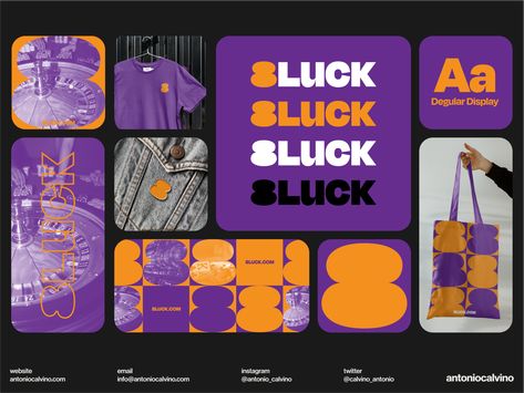 8Luck by Antonio Calvino Purple And Red Branding, Orange Color Schemes, Juice Branding, Escape The Ordinary, Purple Logo, Orange Logo, Instagram Feed Inspiration, Purple And Orange, Visual Branding