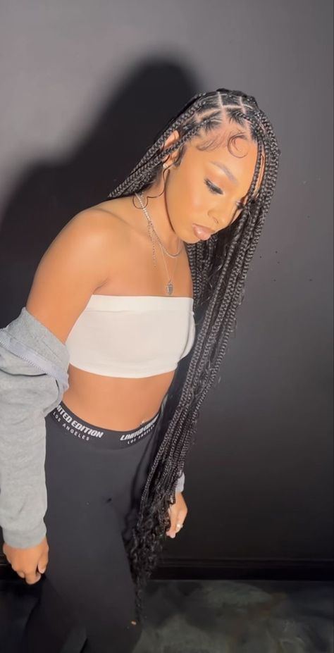 Jumbo Part Knotless Braids, Side Parting Braids, Knotless Side Part, Side Part Knotless Braids, Side Part Box Braids, Plaits Box Braids, Side Part Braids, Big Box Braids Hairstyles, Box Braids Hairstyles For Black Women