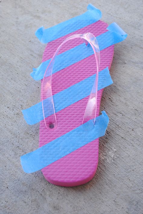 Stripedflippers How To Decorate Flip Flops, Flip Flop Decorating Ideas, Diy Flip Flops Ideas, Painting Flip Flops, Kids Crafts Letters, Balloon Flip Flops, Decorate Flip Flops, Beach Crafts For Kids, Fabric Flip Flops