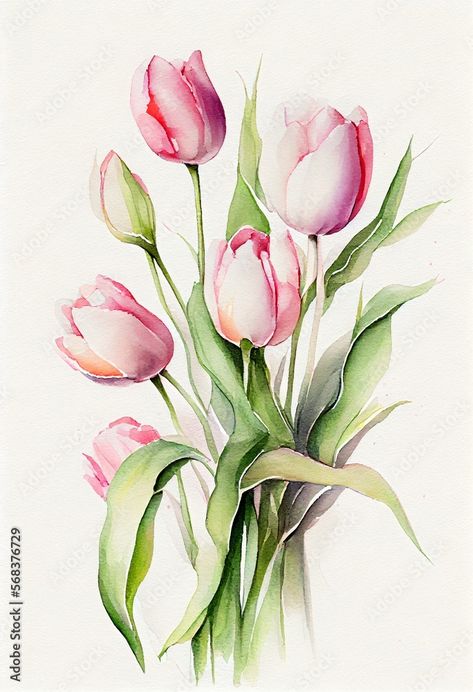 Tulip Watercolor, Tulips Watercolor, Tulip Drawing, Botanical Floral Art, Tulip Painting, Tulips Art, Floral Watercolor Paintings, Floral Art Design, Watercolor Tulips