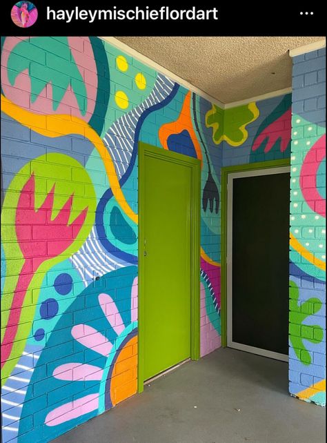 Murals Street Art Inspiration, Outdoor Wall Paint, Playroom Mural, Wall Murals Diy, Garden Mural, School Murals, College Decor, Murals For Kids, Colorful Murals