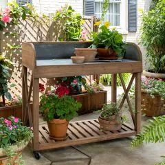 The Vintage Porch | Antique Farmhouse Outdoor Potting Bench, Park Hill Collection, Vintage Porch, Rabbit Garden, Potting Table, Park Hill, Potting Bench, Caster Wheels, Potting Shed