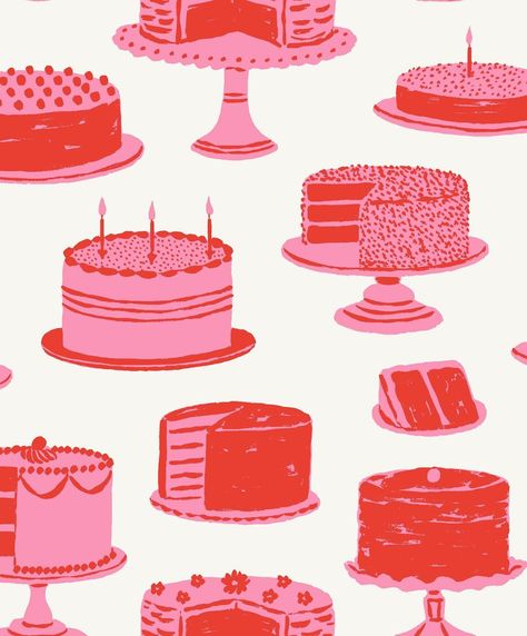 Cherry Cake Illustration, Rainbow Cake Illustration, Retro Cake Illustration, Emily Taylor Illustration, Slice Of Cake Illustration, Frosting Illustration, Vintage Cake Illustration, Vintage Cake Drawing, Cake Drawing Illustration