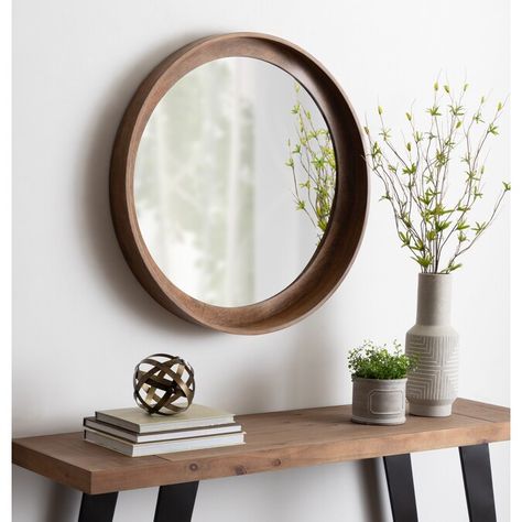 Round Wood Mirror, Dresser Styling, Wall Mirror With Shelf, Cabin Bathrooms, Classic Mirror, Wood Wall Mirror, Hanging Wall Mirror, Mirror With Shelf, Accent Mirror