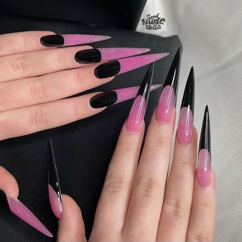 Coffin And Stiletto Nails Mixed, Stilleto Nails Designs, Pink Color Combination, Long Stiletto Nails, Long Stiletto, Punk Nails, Goth Nails, Acrylic Nails Coffin Pink, Kawaii Nails