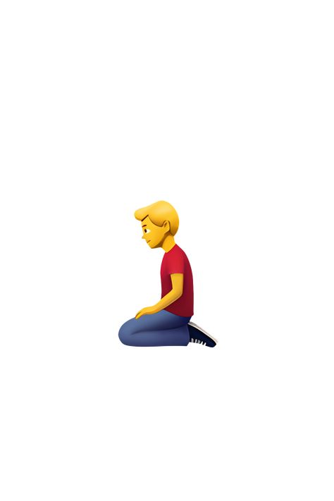 The emoji 🧎‍♂️ depicts a man kneeling down on one knee. The man is shown with his head slightly bowed and his hands resting on his thigh. He is wearing a shirt and pants, and his hair is short and neat. The emoji is designed with a neutral expression, so it can be used to convey a variety of emotions or actions, such as praying, proposing, or showing respect. Praying Hands Emoji, Praying Emoji, Man Kneeling, Apple Emojis, Hand Emoji, Showing Respect, Emoji Photo, Person Sitting, Praying Hands