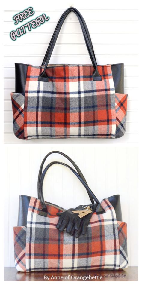 DIY Large Plaid Flannel Fall Tote Bag with Side Pocket Free Sewing Pattern Large Tote Bag Pattern, Pocket Sewing, Sewing Tutorials Bags, Pretty Tote Bags, Fall Tote Bag, Sacs Tote Bags, Tote Bag Pattern Free, Fall Tote, Bag Sewing Pattern