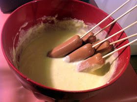 the dog mom: pancake batter corn dogs Corn Dog Batter Recipe, Corn Dog Batter, Corn Dog Recipe, Cooking For 2, Homemade Corndogs, Homemade Pancake Mix, Corndog Recipe, Protein Pancake Mix, Kebab Skewers