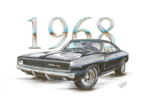 Dodge Drawing, Dodge Charger Art, Muscle Car Drawings, Cars Tattoo, Muscle Cars Camaro, Muscle Cars Mustang, Australian Muscle Cars, 1968 Dodge Charger, Dodge Charger Rt