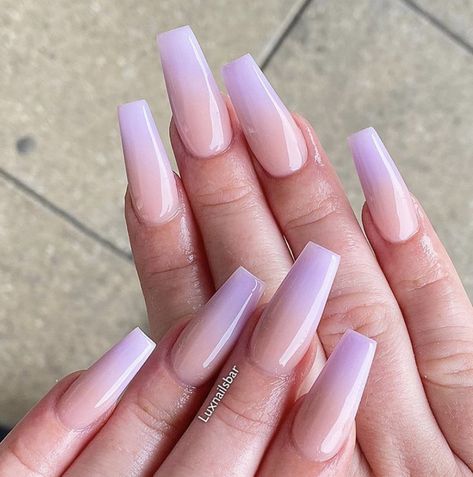 Purple and nude ombre Purple Pink Ombre Nails, Light Purple Ombre Nails, Purple And Nude Nails, Lilac Ombre Nails, Nails Purple Ombre, Resort Nails, Nail Ideas For 2023, Ombre Nail Ideas, Monochrome Nails