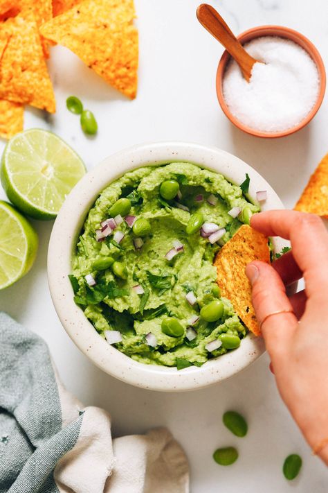 Edamame Guacamole, Vegan Dip Recipes, Grilled Corn Salsa, Edamame Hummus, True Food Kitchen, Avocado Health Benefits, Vegan Dip, Minimalist Baker, Snack Craving