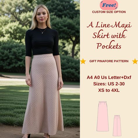 A-Line Maxi Skirt Sewing Pattern, Long Skirt Pattern, A line Skirt, Summer Skirt, Modest Skirt Pattern, Simple Skirt Pattern, XS-4XL Available as an instant download (pdf) sewing pattern bundle with a range of size options: US Sizes: 2, 4, 6, 8, 10, 12, 14, 16, 18, 20, 22, 24, 26, 28, 30 Standard Sizes: XS, S, M, L, XL, 2XL, 3XL, 4XL These patterns are suitable for A4, A0, and US Letter size papers. As soon as your payment is processed, you will automatically receive download links for the patte A Line Maxi Skirt Pattern, A Line Skirt Pattern Free, Simple Skirt Pattern, Maxi Skirt Sewing, Maxi Skirt Sewing Pattern, Girls Maxi Skirt, A Line Skirt Pattern, Long Skirt Pattern, Skirt Pattern Easy