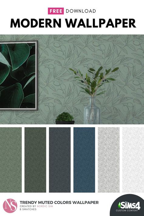 Nordic Wallpaper, Cc Wallpaper, Rainbow Walls, Download Sims, Witchy House, Vintage Floral Wallpaper, The Sims 4 Pc, Olive Branches, Vintage Floral Wallpapers