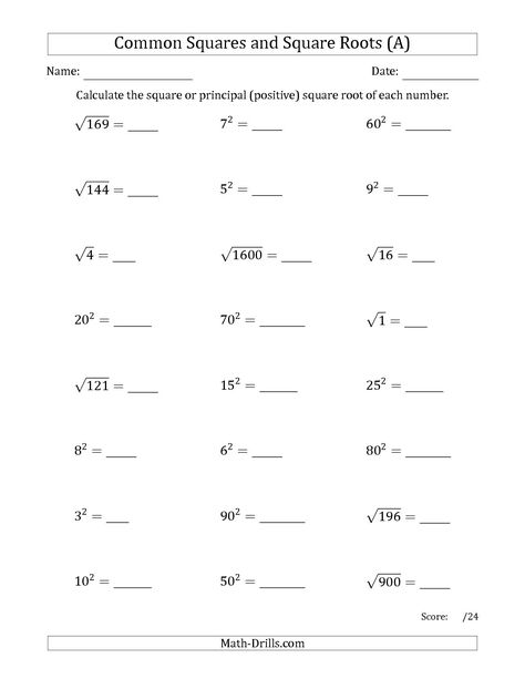 The Commonly Used Squares and Square Roots Mixed Questions (A) math worksheet from the Number Sense Worksheets page at Math-Drills.com. Square Roots Worksheet, Estimating Square Roots, 8th Grade Math Worksheets, Text Features Worksheet, Number Sense Worksheets, Exponent Worksheets, Math Drills, Algebra Worksheets, Math Tasks