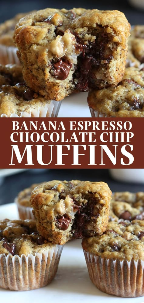 Banana Espresso Chocolate Chip Muffins are tender, moist and such an easy recipe to make! The best breakfast treat! #bananamuffin #chocolatechipmuffin #espresso Muffins Blueberry, Hash Brown, Chocolate Chip Muffins, Banana Recipes, Banana Muffins, Breakfast Treats, Muffin Recipes, Brunch Recipes, Just Desserts