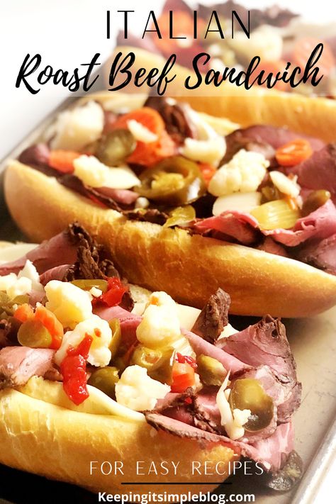 These Italian Roast Beef Sandwiches are loaded with delicious flavor from a garlic basil mayonnaise and Italian pickled veggies. They are the perfect quick meal and ready in 5 minutes! Deli Roast Beef Sandwich, Italian Roast Beef Sandwiches, Handheld Recipes, Basil Mayonnaise, Deli Roast Beef, Italian Roast Beef, Wraps Ideas, Roast Beef Sandwich, Beef Sandwiches