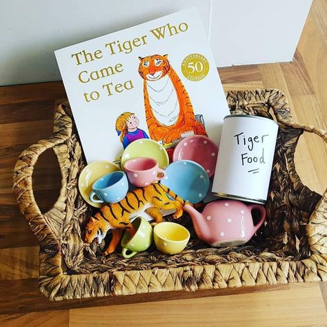 no new story basket from us this evening but here's a classic one we love :) iv shared a few story baskets we have done on my stories :) Story Baskets, Tea Story, Tiger Who Came To Tea, Book Area, Treasure Basket, Story Sack, Story Props, Eyfs Classroom, Baskets Ideas