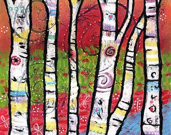 Whimsical Aspen Tree Gallery Wrapped Canvas by ArtworkbyLindy