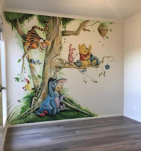 Disney Baby Rooms, Baby Room Artwork, Winnie The Pooh Decor, Baby Deco, Winnie The Pooh Nursery, Kids Room Murals, Disney Rooms, Nursery Mural