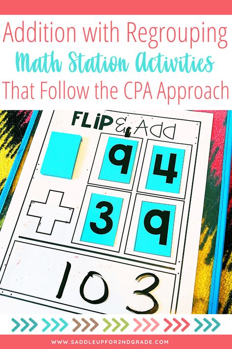 Do you follow the CPA Approach for teaching math concepts? CPA stands for concrete, pictorial, abstract, and is an effective method for teaching math concepts. Check out these 6 fun addition with regrouping activities and games that you can use in your math stations that follow the CPA Approach for teaching math. #regrouping #mathstations #mathcenters Addition With Regrouping Games, Addition With Regrouping Activities, Regrouping Activities, Math Interventionist, Regrouping Addition, Teacher Goals, Addition With Regrouping, Intervention Specialist, Teaching Addition