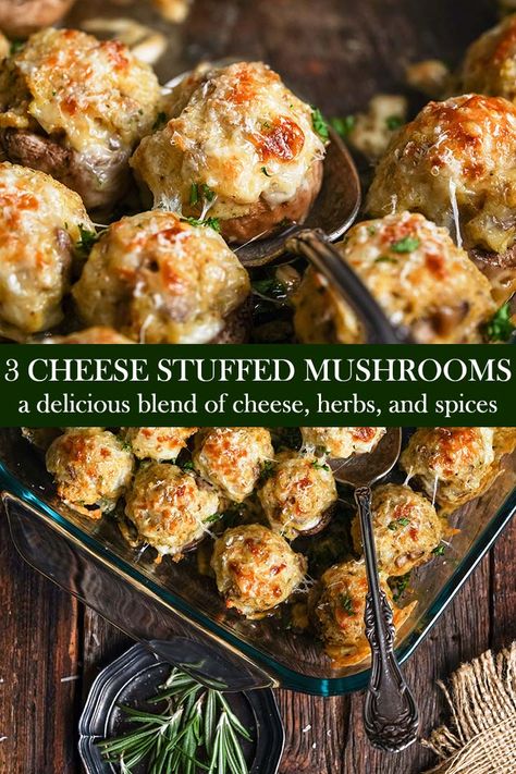 Cheesy Stuffed Mushrooms, Easy Stuffed Mushrooms, Mushroom Appetizer Recipes, Stuffed Mushrooms Easy, Mushroom Appetizers, Cheese Stuffed Mushrooms, Stuffed Mushroom, Best Appetizer Recipes, Three Cheese