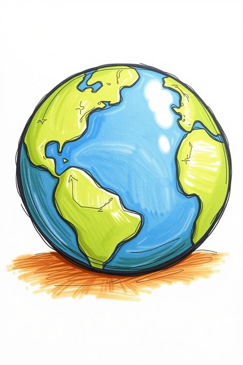 Check Out This Simple Earth Doodle Drawing & 12+ Other Earth Drawing Ideas! #drawinginspiration #drawing Cute Earth Drawings, World Drawing Earth, Earth Cartoon Drawing, Earth Drawing Simple, Earth Drawing Ideas, Earth Doodle, Earth Sketch, Flora And Fauna Drawing, Globe Drawing