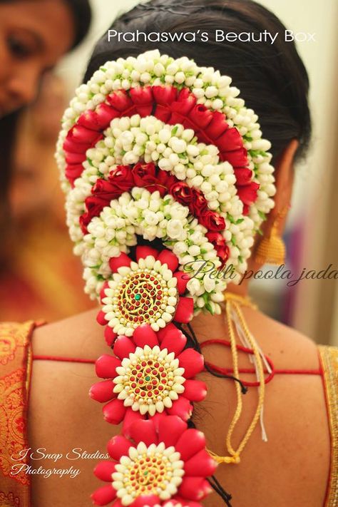 I am a professional wedding and Celebrity makeup Artist. For us, wedding is the most beautiful, memorable and captivating moments which will be fondly cherished for the remainder of each one's life South Indian Wedding Hairstyles, Poola Jada, Bridal Hair Decorations, Bridal Hairstyle Indian Wedding, Flower Garland Wedding, Bridal Braids, Bridal Hairdo, Bridal Makeover, Bridal Hair Buns