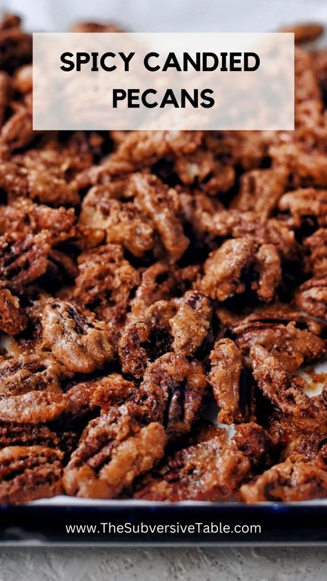 The irresistible, salty-sweet CRUNCH of Spicy Candied Pecans! Make on a sheet pan and store in a big jar. Repeat FOREVER. Spicy Candied Pecans Recipe, Spicy Pecans Recipe, Spicy Candied Pecans, Sweet And Spicy Pecans, Spicy Pecans, Candied Pecans Recipe, Spicy Candy, Big Jar, Candied Pecans