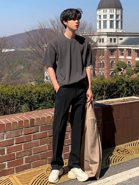 - Model is 5ft 11" (175cm) tall, 150 lbs(60kg) weight and wearing a size L.M (fitted), size L (loose).Elevate your wardrobe with our Modern T-shirt, the epitome of modern elegance and versatility of Korean Men’s Fashion. Dress Pants Casual Outfit Men, Men Asian Outfit, Mens Outfits Korean Style, Men Fashion Ideas Casual, Men Outfits Korean Style, Man Korean Outfit, Male Asian Outfits, Korean Preppy Outfits Men, Men Outfit Korean Style