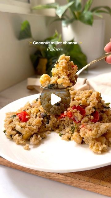 Adhya S on Instagram: "Coconut millet chanapulao ✨

Episode 4 of “All things millet” 

This has been so far my favourite recipe in this millet series. It’s so flavourful and very comforting to eat. I have used @srisritattva Kodo millet and Cow’s pure ghee in this recipe. 

Recipe

1/2 cup millet ( washed & soaked )
1/2 cup soaked chickpeas
1 tbsp ghee
1 onion 
2 green chillies
1 tbsp ginger garlic paste
1 tomato 
1 handful of mint leaves
3 tbsp coriander leaves 
Whole spices ( 3 cloves, 1 bay leaf, 2 cardamoms, 1 stick cinnamon )
1/2 cup coconut milk
3/4th cup water
Salt as per taste

Wash and soak the millets overnight or for 8 hours.

Into a pressure cooker, add ghee along with spices, onion, ginger garlic paste and sauté. add fresh mint leaves, coriander leaves, green chillies, tomato a Kodo Millet, Whole Spices, Millet Recipes, Ginger Garlic Paste, Fresh Mint Leaves, Coriander Leaves, Garlic Paste, Millet, Mint Leaves