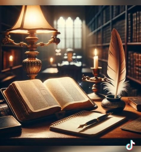 Bible Library, Cinematography Reference, Antique Wooden Desk, Open Bible, Bible Verse Pictures, Feather Quill, Fashion Bible, Train Theme, Bible Images