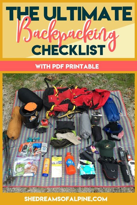 The Ultimate 3-5 Day Backpacking Packing List for 2019 (+ Backpacking Checklist PDF )  | Don’t hit the trails without double checking if you have all the backpacking gear you need. This backpacking checklist goes over everything you might need on a 3-5 day backpacking trip (with a printable checklist), plus my personal recommendations on the best gear for each of the different items. | shedreamsofalpine.com Backpacking Packing List, Backpacking List, Backpacking For Beginners, Backpacking Gear List, Backpacking Checklist, Backpacking Essentials, Diy Poster, Camping Bedarf, Backpacking Trip