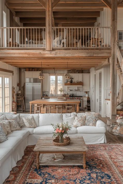 19 Bold and Vibrant Decor Ideas for a Happy Barndominium Barndominium Interior Ideas, Barndominium Interior, Country House Interior, Vibrant Decor, Reclaimed Wood Furniture, Exposed Beams, Wood Finishes, Natural Wood Finish, Rustic Living