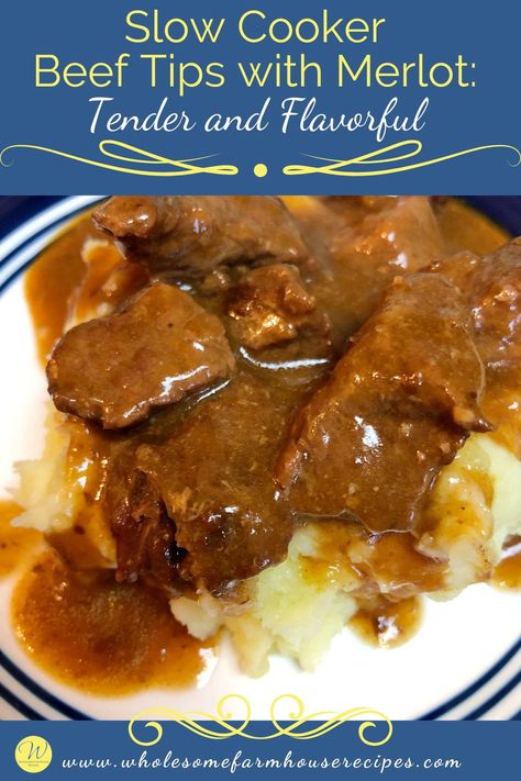 Beef Merlot Recipe, Beef Merlot, Beef Tips Slow Cooker, Slow Cooker Beef Tips, Crock Pot Beef Tips, Beef Tip Recipes, Delicious Slow Cooker Recipes, Beef Stew Crockpot, Beef Tips