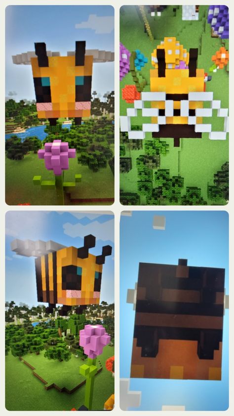 Minecraft Bee Statue, Bee Minecraft Build, Minecraft Bee, Minecraft Banners, Bee House, Cute Minecraft Houses, Minecraft Inspo, Toca Life, Minecraft Ideas