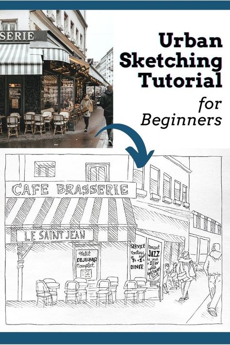 Sketching Buildings For Beginners, Urban Sketching For Beginners, Learn Urban Sketching, Urban Sketch Tutorial, How To Sketch Buildings, Urban Sketchers Beginner, Urban Sketching Beginner How To Draw, Drawing City Buildings, Urban Sketching Pen