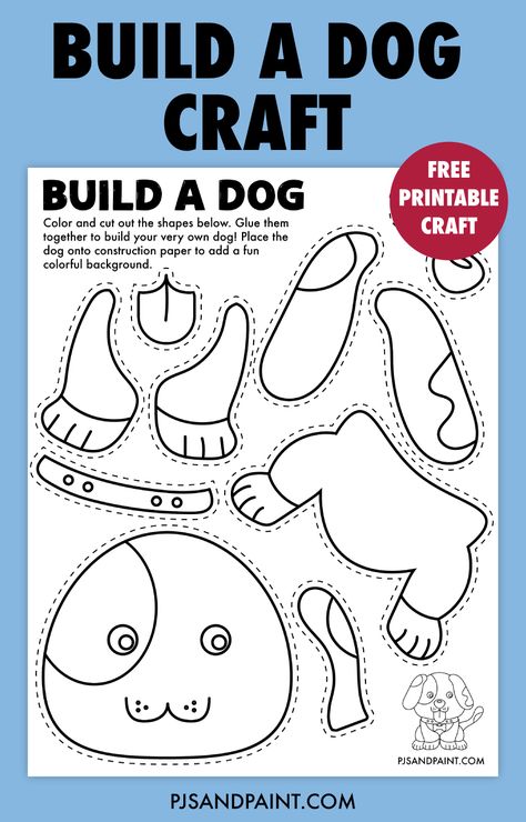 free printable build a dog craft Build A Puppy Printable, Build A Cat Printable, Pet Worksheets Preschool Free Printable, Free Bridal Shower Printables, Puppy Crafts, Dog Craft, Pet Theme, Pets Preschool Theme, Kindergarten Phonics