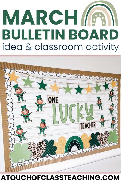 Bulletin Board Ideas For Elementary School, March Teacher Bulletin Boards, St Patrick’s Day Bulliten Board, March Decorations Classroom, St Patricks Day Bulletin Board Preschool, March Preschool Bulletin Board Ideas, St Patricks Classroom Ideas, March Bulletin Boards Preschool, Lucky Bulletin Board Ideas