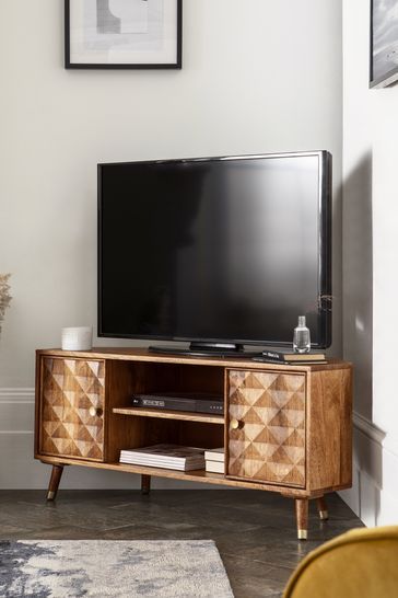 Dark Lloyd Mango Wood Corner TV Unit Tv Stand Vintage, Corner Tv Unit Ideas Living Room, Corner Tv Ideas, Dark Wood Tv Stand, Mango Wood Tv Unit, Mango Wood Tv Stand, Wood Corner Tv Stand, Corner Tv Stands, Wood Tv Unit