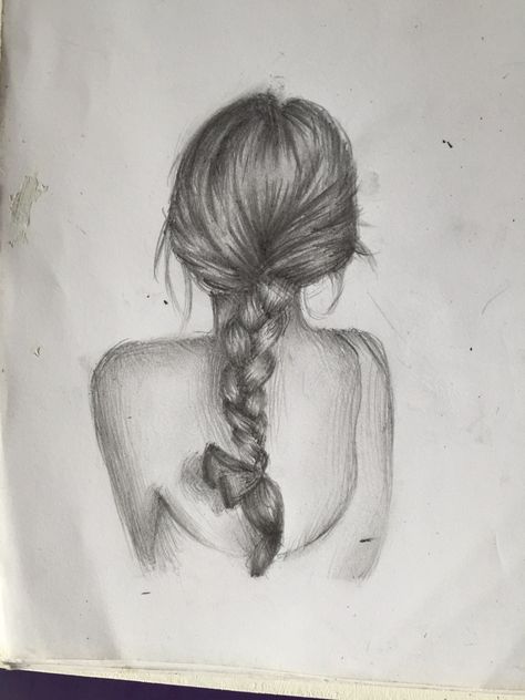 Things To Draw Sketch, Girl With Braids Drawing, Back Of Head Drawing Hair, Back Of Hair Drawing, Hair From The Back Drawing, Hair Braid Drawing, Braid Hair Drawing, French Braid Drawing, Hair Drawing Reference Back View