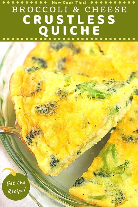 This easy Broccoli and Cheese Crustless Quiche can be enjoyed for breakfast, brunch, lunch or as a meatless dinner, and it's so delicious that you'll never even miss the crust. Plus, no crust means fewer calories and carbs! Get the recipe and give it a try! Broccoli Cheese Quiche Crustless, Crustless Quiche Broccoli Cheese, Broccoli And Cheese Quiche Easy, Easy Crust Less Quiche, Quiche Recipes Easy No Crust, Quiche Recipes Broccoli Cheese, Broccoli Quiche Recipes Easy Crustless, No Crust Quiche Recipes Easy, Broccoli Cheese Quiche Recipes