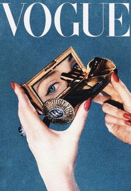 Vogue Vintage Poster, Blue Vogue Covers, Blue Aesthetic Baddie, Aesthetic Pics For Wall, Retro Blue Aesthetic, Iconic Vogue Covers, Blue Poster Prints, Magazine Cover Layout, Photo Collage Prints